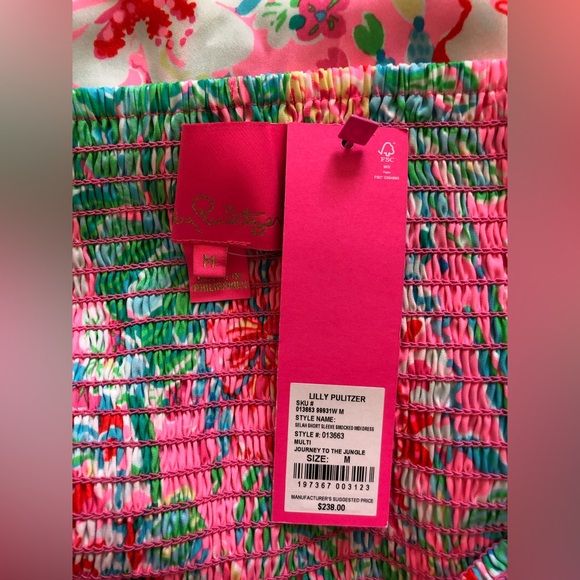 Lilly Pulitzer NWT Smocked Midi short sleeves dress pink green size M - Picture 8 of 9